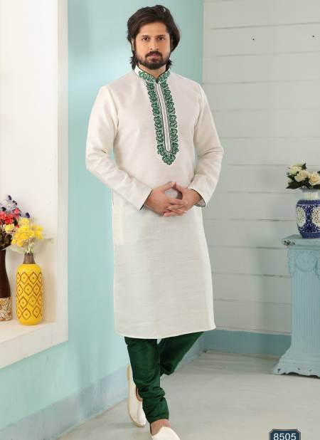 Off White And Green Designer Fancy Party And Function Wear Traditional Art Banarasi Silk Kurta Churidar Pajama Redymade Collection 1036-8505